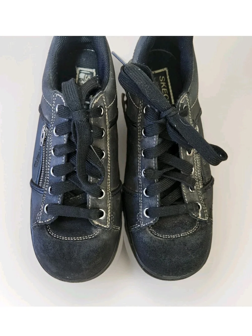 VTG Y2K Skechers Tredd Jammers 8 Black Suede 46406 Chunky Shoes Side Zip Pocket